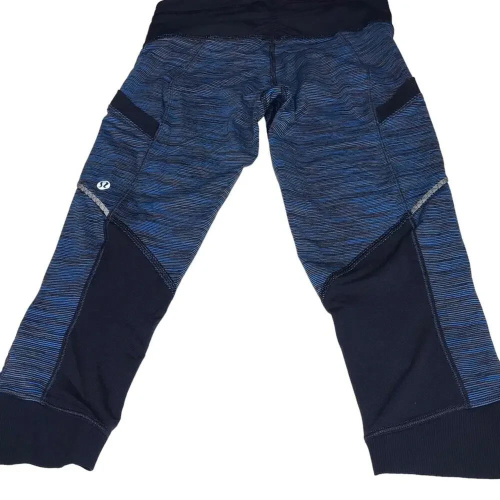 Lululemon Size 2/4 Cut the Crop Striped Cropped Leggings-Side Pockets-Ruched Leg